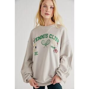 NWOT We The Free Over and Out Tennis Club Embroidered Crewneck Sweatshirt